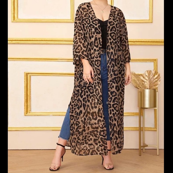 Shein Curve Tops - Leopard Print Kimono Split Side Open Front 4XL Fits all sizes!
